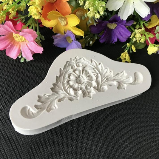 2 PCS Vintage Embossed Fondant Silicone Mold Court Lace Flower Vine DOY Baking Cake Tool(Gray) by bashfashion