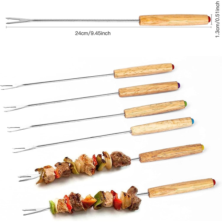 Stainless Steel Wooden Handle Chocolate Fork Hot Pot Forks Cheese Fruit Dessert Fork Fondue Melting Skewer Kitchen Tools, Random Color Delivery by bashfashion