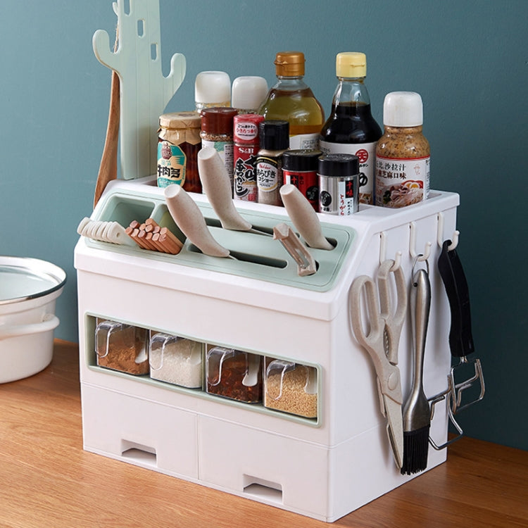 Multifunctional Spice Bottle Storage Rack Multi-layer Kitchen Supplies Knife Holder Combination Set Device Rack(Green) by bashfashion