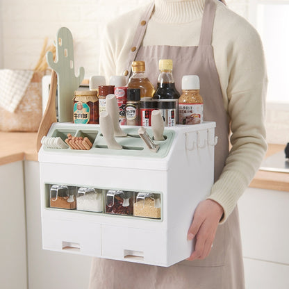 Multifunctional Spice Bottle Storage Rack Multi-layer Kitchen Supplies Knife Holder Combination Set Device Rack(Green) by bashfashion