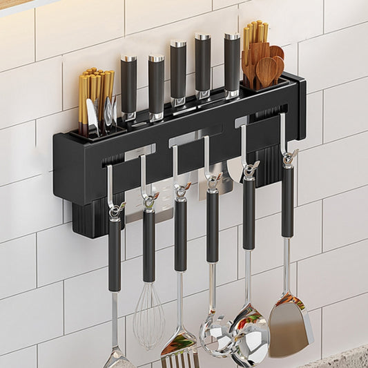 Kitchen Wall-mounted Rack Free Punching Chopsticks Holder, Color:Black 40cm by bashfashion