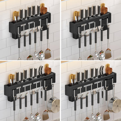 Kitchen Wall-mounted Rack Free Punching Chopsticks Holder, Color:Black 60cm by bashfashion