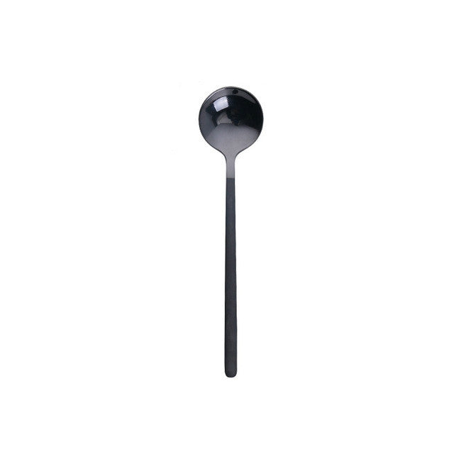 Mini Accessories Coffee Spoon Kitchen Dessertspoon Dining Round Shape Coffee Stainless Steel Home, Size:13cm(Black) by bashfashion