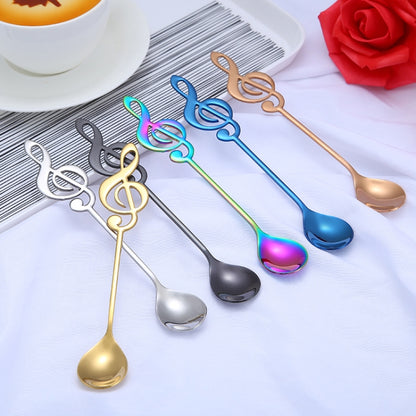 Creative Musical Note Spoon Coffee Stirring Scoop Stainless Steel Titanium Music Bar Spoon Gift Spoon(Rose Gold) by bashfashion