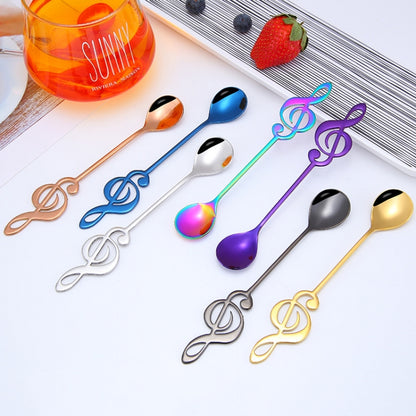 Creative Musical Note Spoon Coffee Stirring Scoop Stainless Steel Titanium Music Bar Spoon Gift Spoon(Colorful) by bashfashion