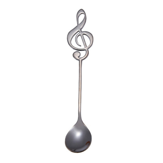 Creative Musical Note Spoon Coffee Stirring Scoop Stainless Steel Titanium Music Bar Spoon Gift Spoon(Black) by bashfashion