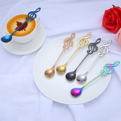 Creative Musical Note Spoon Coffee Stirring Scoop Stainless Steel Titanium Music Bar Spoon Gift Spoon(Black) by bashfashion