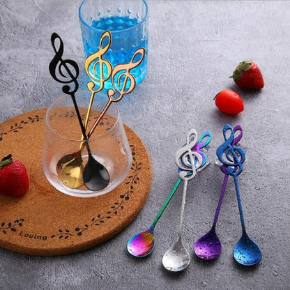 Creative Musical Note Spoon Coffee Stirring Scoop Stainless Steel Titanium Music Bar Spoon Gift Spoon(Blue) by bashfashion