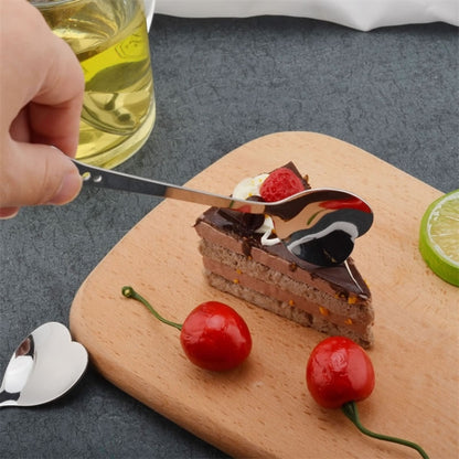 2 PCS Stainless Steel Spoon Portable Metal Coffee Teaspoon Creative Love Heart Shaped Wedding Party Gift Dinnerware, Color:Gold Single Hole Love by bashfashion