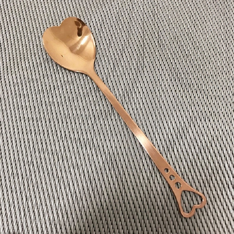 2 PCS Stainless Steel Spoon Portable Metal Coffee Teaspoon Creative Love Heart Shaped Wedding Party Gift Dinnerware, Color:Rose Gold Porous Love by bashfashion