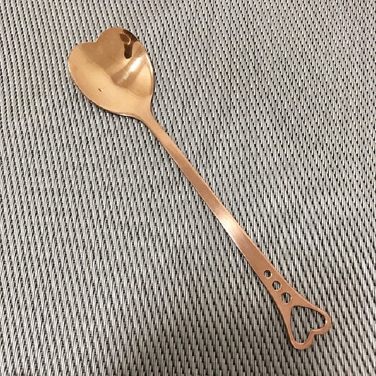 2 PCS Stainless Steel Spoon Portable Metal Coffee Teaspoon Creative Love Heart Shaped Wedding Party Gift Dinnerware, Color:Rose Gold Porous Love by bashfashion