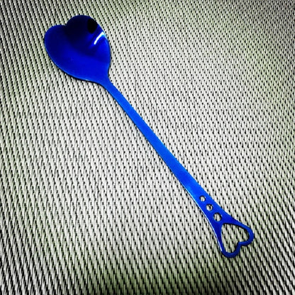 2 PCS Stainless Steel Spoon Portable Metal Coffee Teaspoon Creative Love Heart Shaped Wedding Party Gift Dinnerware, Color:Blue Porous Love by bashfashion