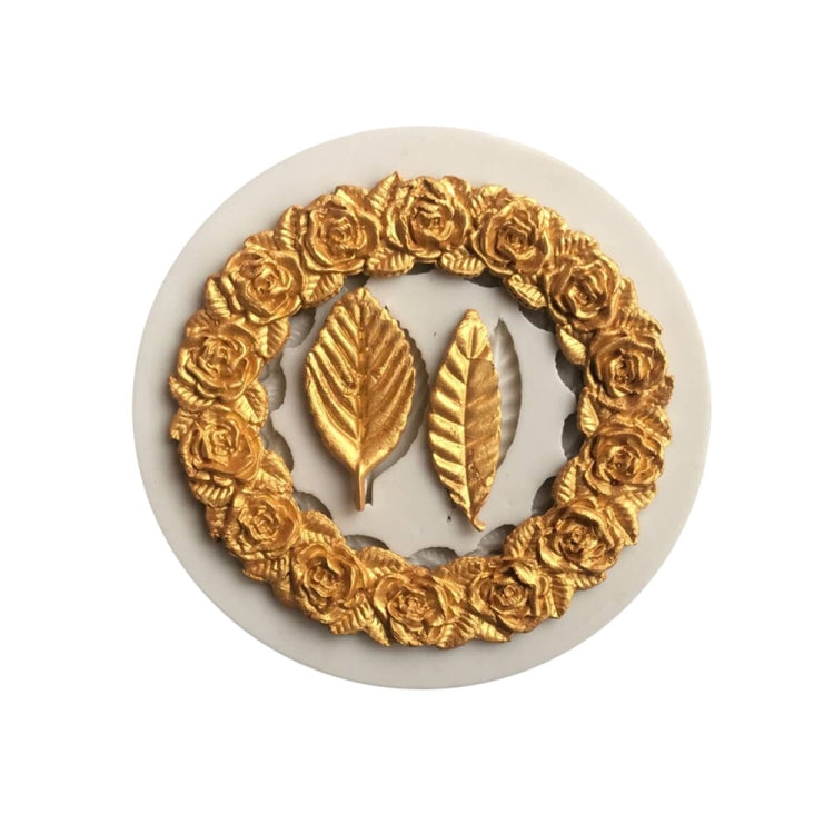 2 PCS Rose Garland Rose Leaf Silicone Fondant Mold Cake Edging Decoration Tool Baking Glue Mold(Pink) by bashfashion