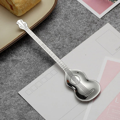 Stainless Steel Coffee Mixing Spoon Creative Musical Instrument Shape Spoon, Style:Guitar, Color:Silver by bashfashion