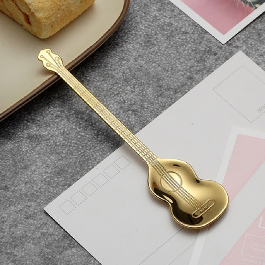 Stainless Steel Coffee Mixing Spoon Creative Musical Instrument Shape Spoon, Style:Guitar, Color:Titanium Gold by bashfashion
