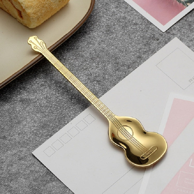 Stainless Steel Coffee Mixing Spoon Creative Musical Instrument Shape Spoon, Style:Guitar, Color:Titanium Gold by bashfashion