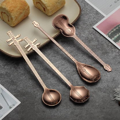 Stainless Steel Coffee Mixing Spoon Creative Musical Instrument Shape Spoon, Style:Guitar, Color:Titanium Gold by bashfashion