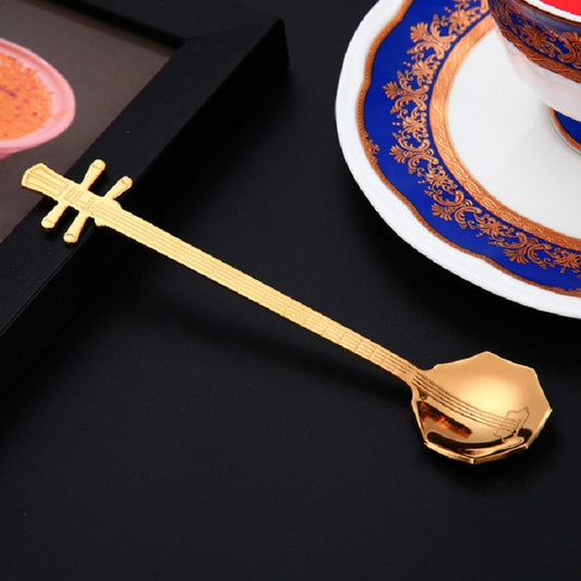 Stainless Steel Coffee Mixing Spoon Creative Musical Instrument Shape Spoon, Style:Octagonal, Color:Titanium Gold by bashfashion