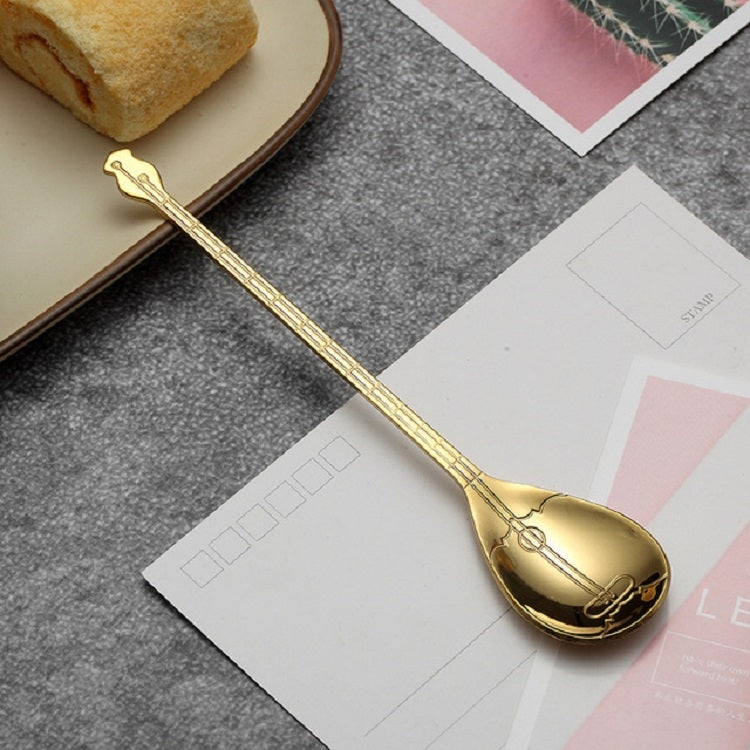 Stainless Steel Coffee Mixing Spoon Creative Musical Instrument Shape Spoon, Style:Lute, Color:Titanium Gold by bashfashion