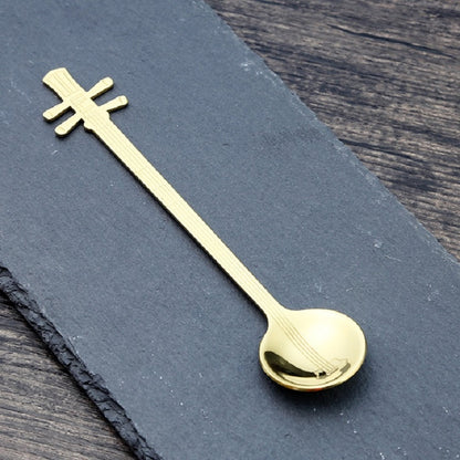 Stainless Steel Coffee Mixing Spoon Creative Musical Instrument Shape Spoon, Style:Yueqin, Color:Titanium Gold by bashfashion