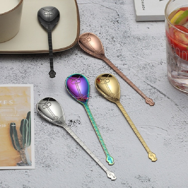 Stainless Steel Coffee Mixing Spoon Creative Musical Instrument Shape Spoon, Style:Yueqin, Color:Titanium Gold by bashfashion