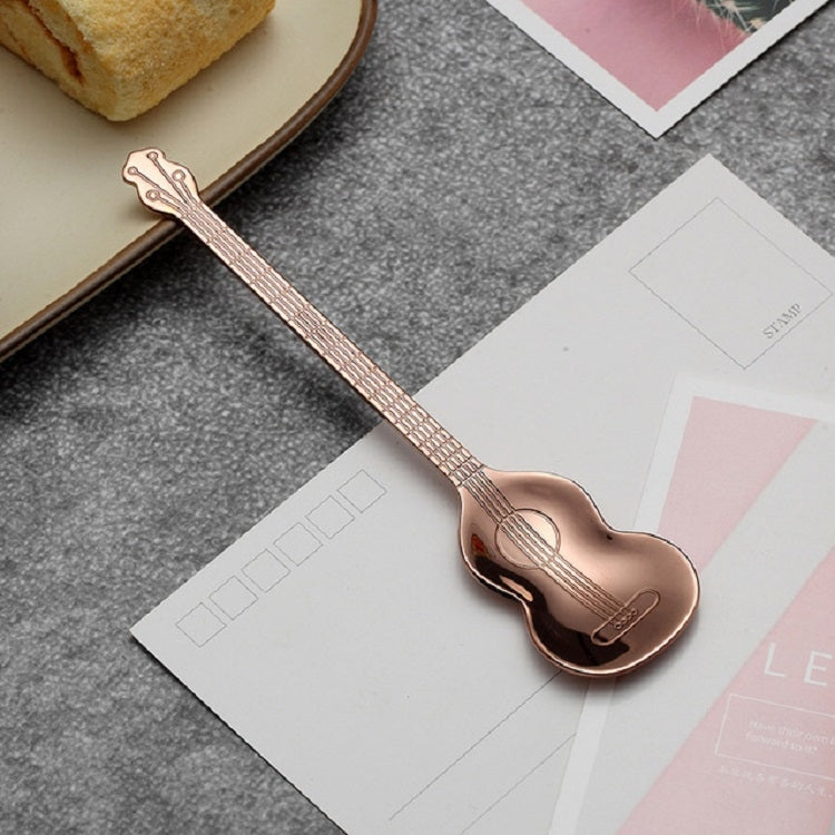 Stainless Steel Coffee Mixing Spoon Creative Musical Instrument Shape Spoon, Style:Guitar, Color:Rose Gold by bashfashion