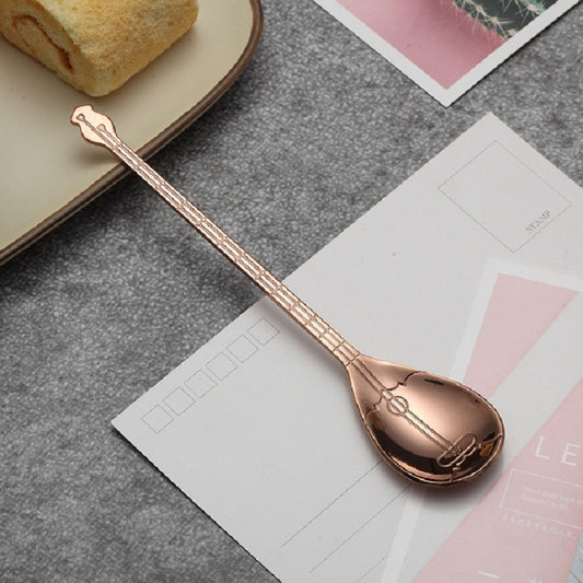 Stainless Steel Coffee Mixing Spoon Creative Musical Instrument Shape Spoon, Style:Lute, Color:Rose Gold by bashfashion