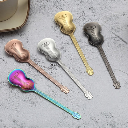 Stainless Steel Coffee Mixing Spoon Creative Musical Instrument Shape Spoon, Style:Yueqin, Color:Rose Gold by bashfashion