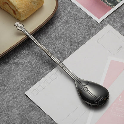 Stainless Steel Coffee Mixing Spoon Creative Musical Instrument Shape Spoon, Style:Lute, Color:Titanium Black by bashfashion