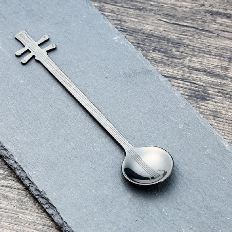 Stainless Steel Coffee Mixing Spoon Creative Musical Instrument Shape Spoon, Style:Yueqin, Color:Titanium Black by bashfashion