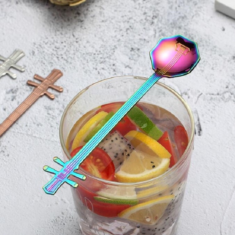 Stainless Steel Coffee Mixing Spoon Creative Musical Instrument Shape Spoon, Style:Yueqin, Color:Titanium Black by bashfashion