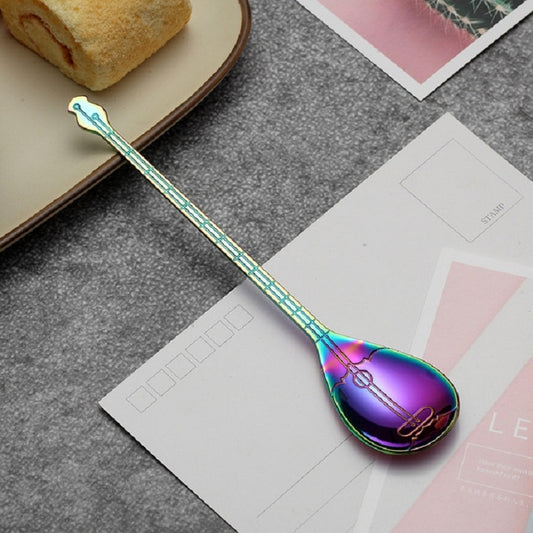 Stainless Steel Coffee Mixing Spoon Creative Musical Instrument Shape Spoon, Style:Lute, Color:Colorful by bashfashion