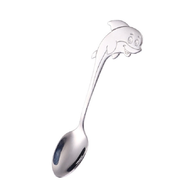 2 PCS Stainless Steel Dolphin Shape Cartoon Coffee Stirring Spoon Ice Cream Spoon Child Feeding Spoon(Steel) by bashfashion