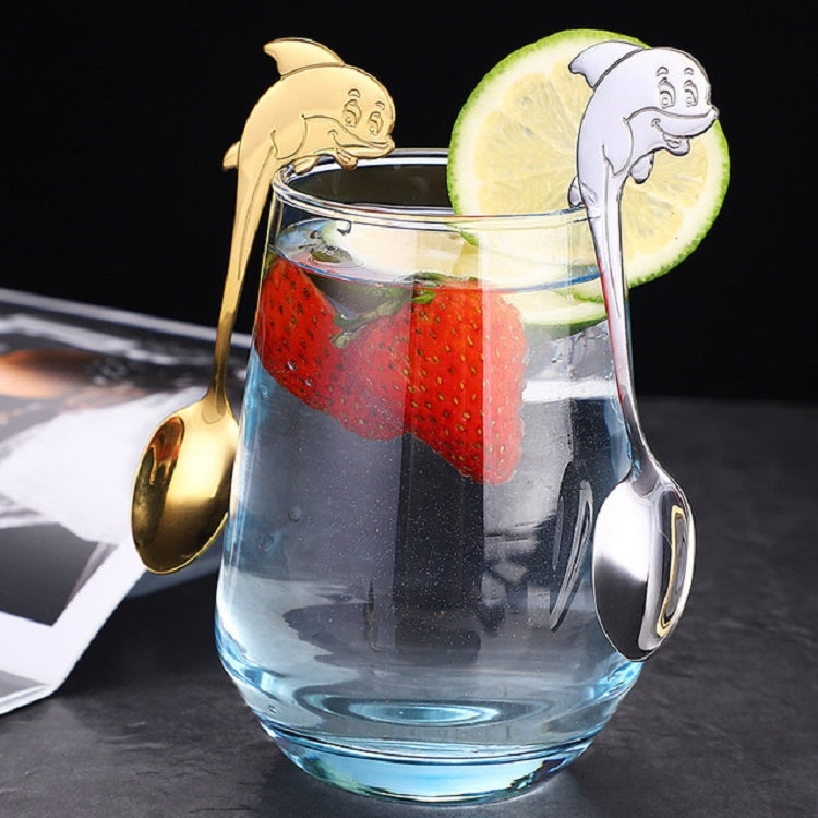 2 PCS Stainless Steel Dolphin Shape Cartoon Coffee Stirring Spoon Ice Cream Spoon Child Feeding Spoon(Steel) by bashfashion