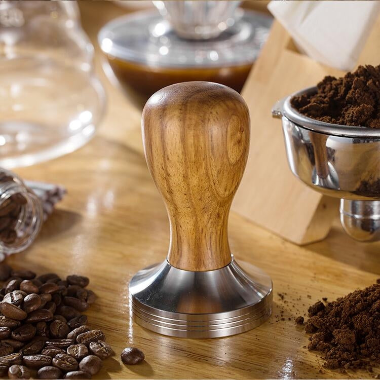 Stainless Steel Solid Wood Handle Integrated Coffee Powder, Specification:58mm, Color:Rosewood Handle by bashfashion