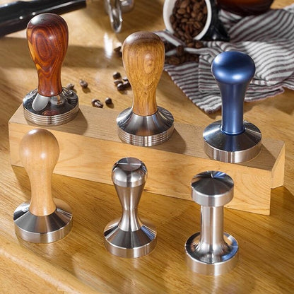 Stainless Steel Solid Wood Handle Integrated Coffee Powder, Specification:58mm, Color:Rosewood Handle by bashfashion