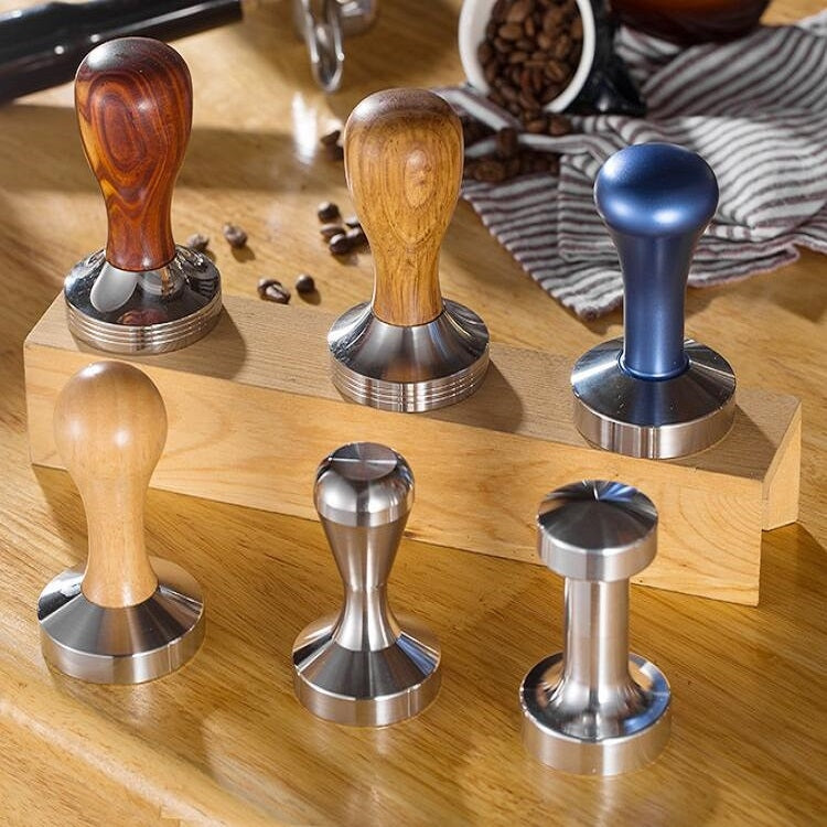 Stainless Steel Solid Wood Handle Integrated Coffee Powder, Specification:58mm, Color:Stainless Steel Detachable Handle by bashfashion