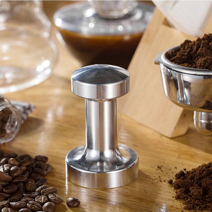 Stainless Steel Solid Wood Handle Integrated Coffee Powder, Specification:57.5mm, Color:Aluminum Integration by bashfashion