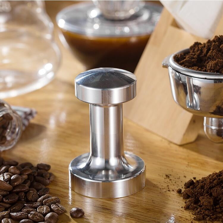 Stainless Steel Solid Wood Handle Integrated Coffee Powder, Specification:58mm, Color:Aluminum Integration by bashfashion