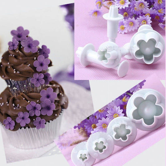 4pcs / Set Plum Fondant Cake Spring Print Stamper Baking Biscuit Mould by bashfashion