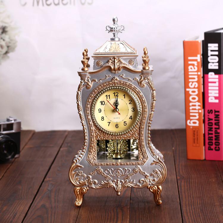 Vintage Clock Classical Royalty Sitting Room TV Cabinet Desk Imperial Furnishing Creative Sit Pendulum Clock(Gray) by bashfashion