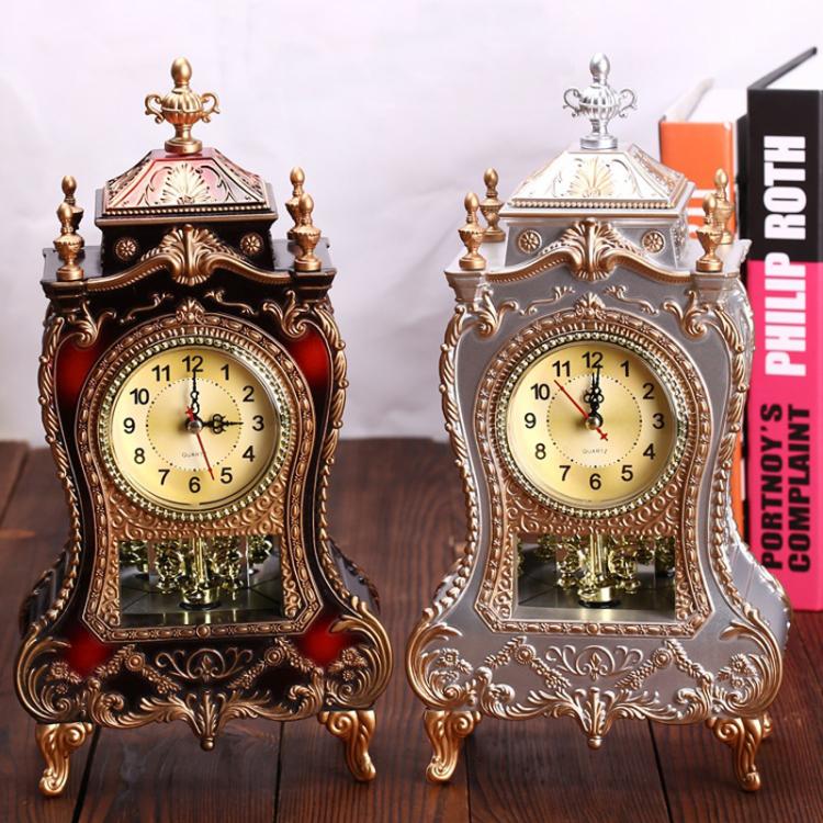 Vintage Clock Classical Royalty Sitting Room TV Cabinet Desk Imperial Furnishing Creative Sit Pendulum Clock(Brown) by bashfashion