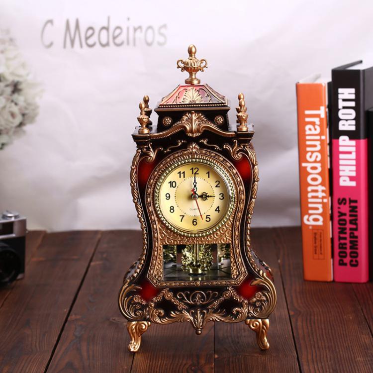 Vintage Clock Classical Royalty Sitting Room TV Cabinet Desk Imperial Furnishing Creative Sit Pendulum Clock(Brown) by bashfashion