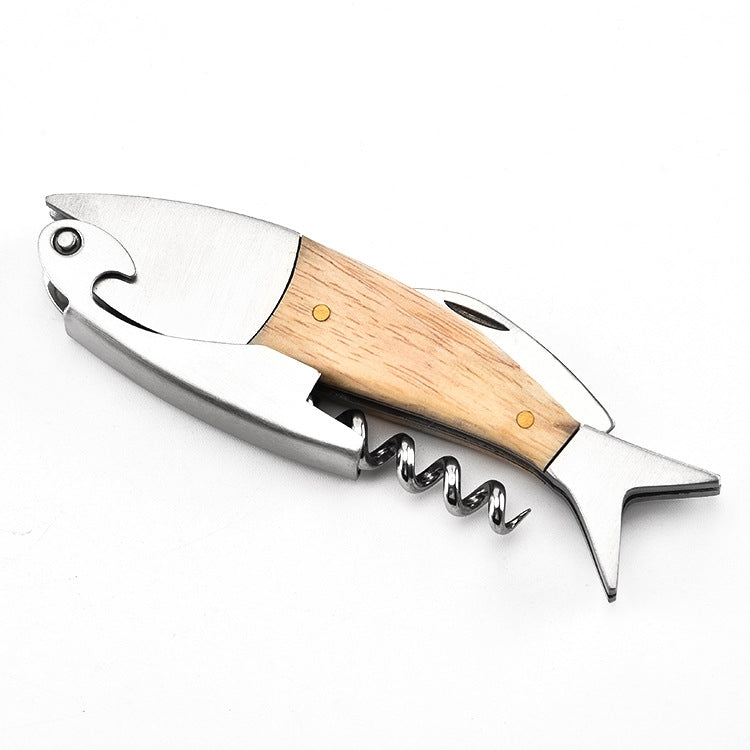 Fish Shape Wine Opener Wine Multifunctional Corkscrew with Wooden Handle by bashfashion