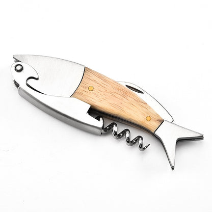 Fish Shape Wine Opener Wine Multifunctional Corkscrew with Wooden Handle by bashfashion