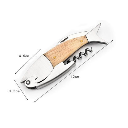 Fish Shape Wine Opener Wine Multifunctional Corkscrew with Wooden Handle by bashfashion