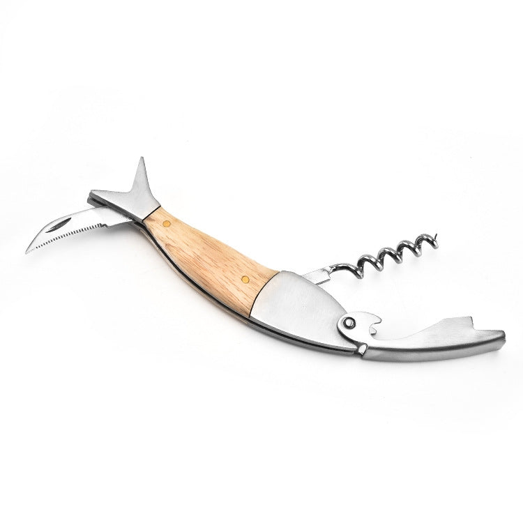 Fish Shape Wine Opener Wine Multifunctional Corkscrew with Wooden Handle by bashfashion