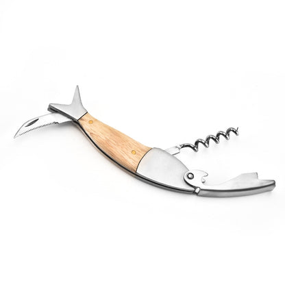 Fish Shape Wine Opener Wine Multifunctional Corkscrew with Wooden Handle by bashfashion