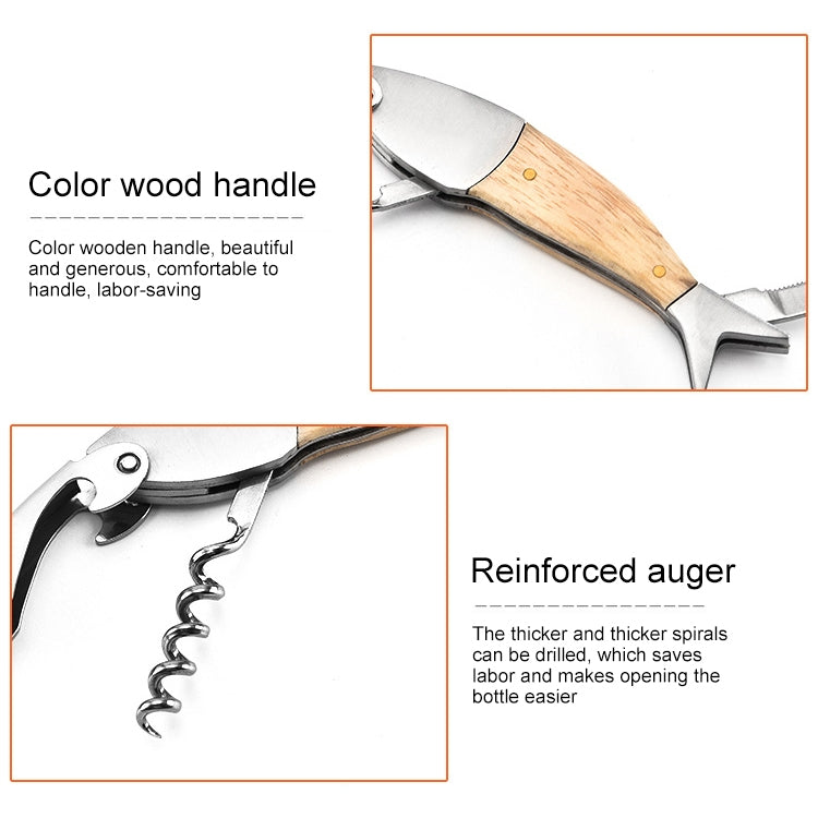 Fish Shape Wine Opener Wine Multifunctional Corkscrew with Wooden Handle by bashfashion
