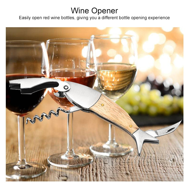 Fish Shape Wine Opener Wine Multifunctional Corkscrew with Wooden Handle by bashfashion